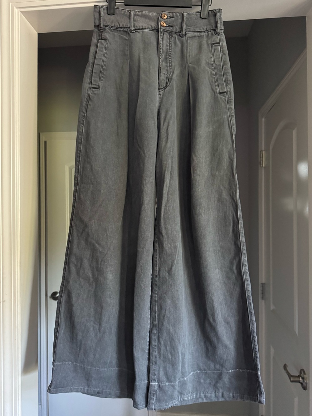 Anthropologie Pilcro Womens 28 Gray Pleated Wide Leg Palazzo Jeans High Rise